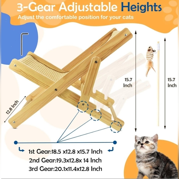 AccEncyc Cat Chair- No Assembly Cat Sisal Chair Elevated Cat Hammock Bed Adjusta - Picture 5 of 12